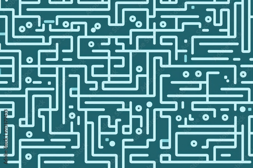 Random maze generator in the style of Jordn Grimmer, flat vector, aqua and gray 