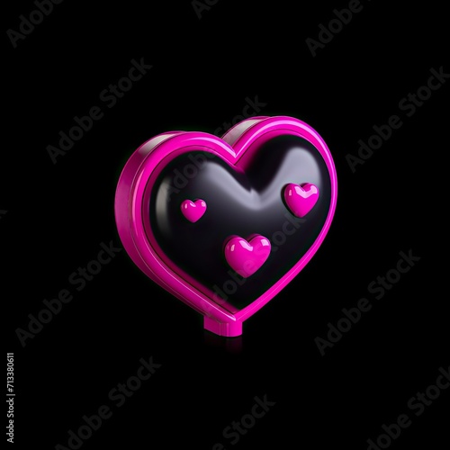 A 3D Instagram heart emoji with a black background, featuring a pink heart symbol. The emoji is hiper-realistic and hiper-detailed, making it visually captivating with generative ai