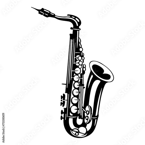 Saxophone black silhouette logo svg vector, Saxophone icon illustration.