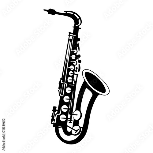 Saxophone black silhouette logo svg vector, Saxophone icon illustration.