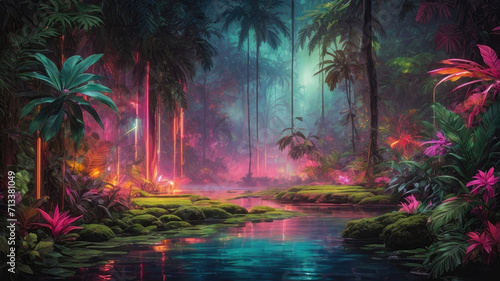tropical forest in neon bright and rich colors © Maksym
