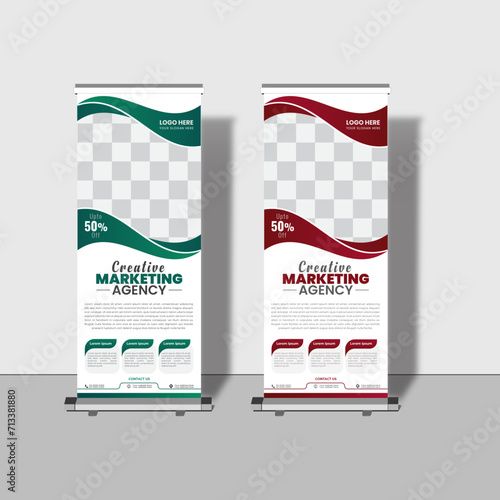 Modern creative corporate business roll up banner design signage retractable banner with multiple trendy colors design vector bundle template