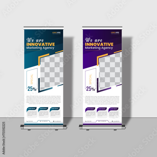 Modern creative corporate business roll up banner design signage retractable banner with multiple trendy colors design vector bundle template