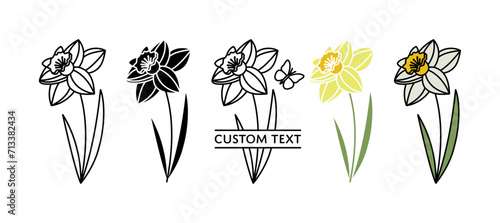 Daffodil Outline Silhouette Split Name Frame March Birth Month Flower