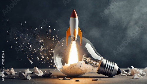 foguete partindo de um bulbo de luz, crescimento a partir de ideias, negócios photo