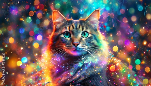 gato em fundo colorido, explosão de cores photo