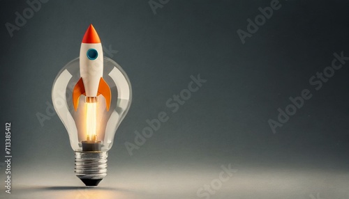 foguete voando partindo de dentro de uma lâmpada, conceito crescimento e ideias, negócios photo