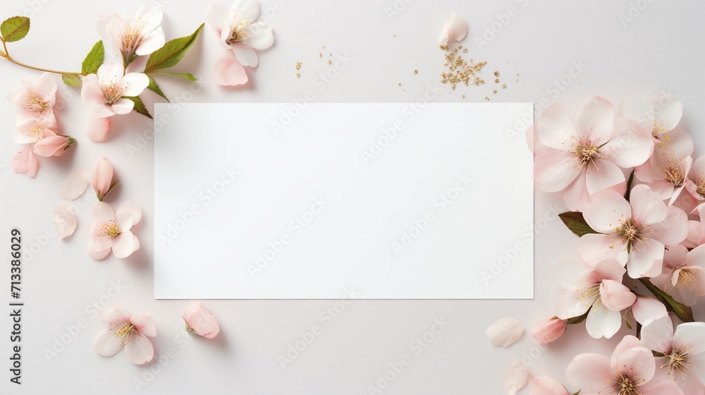 Vintage Blank Paper Card Mockup – Romantic Minimal Design for Wedding or Birthday Celebration with Elegant Isolated Background and Top View Copy Space