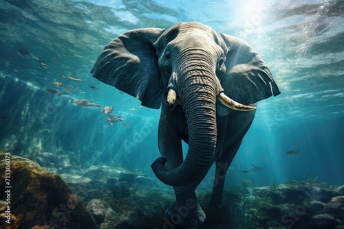 The elephant is swimming underwater. © BetterPhoto