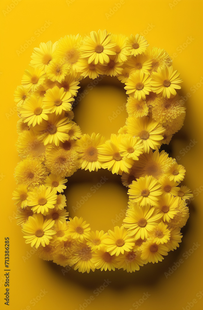 number eight made of yellow flowers