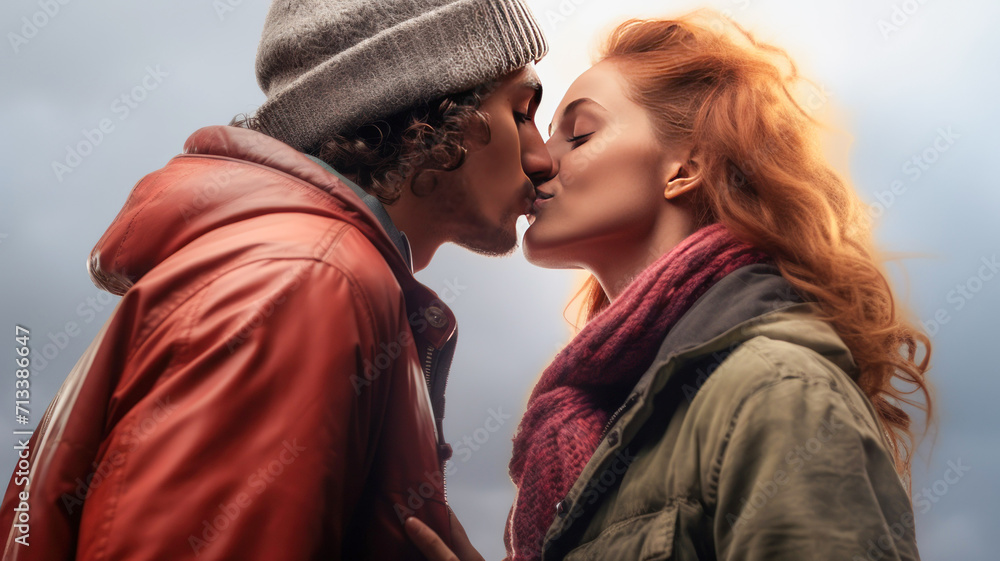 Fototapeta premium A young man and a girl kissing