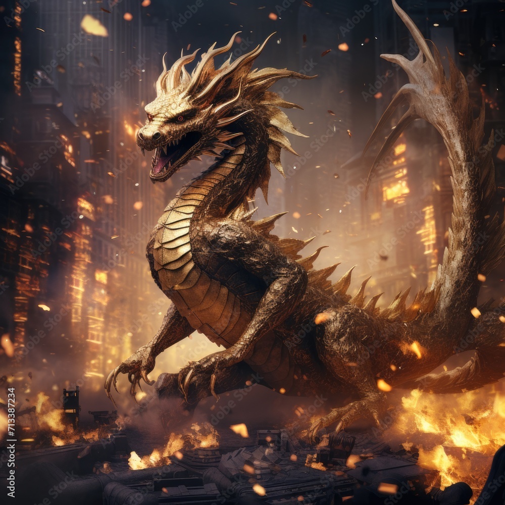Large golden dragon made of golden coins bring prosperity for dragon year Large golden dragon made of golden coins bring prosperity for dragon year