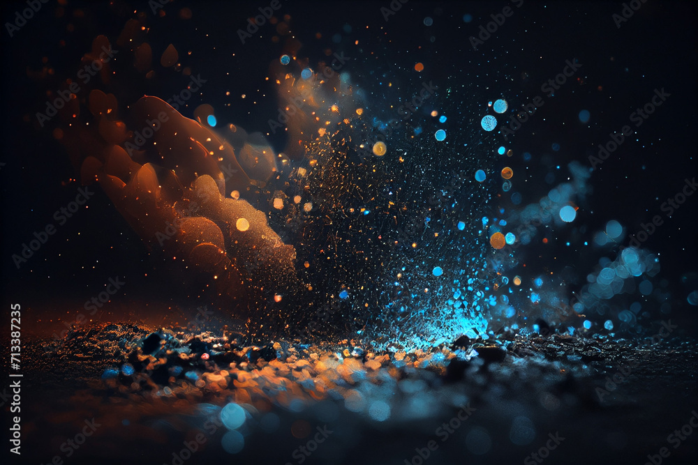 Dark blue and glow particle abstract background. Created with Generative AI technology - obrazy, fototapety, plakaty 