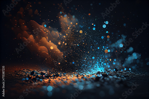 Dark blue and glow particle abstract background. Created with Generative AI technology