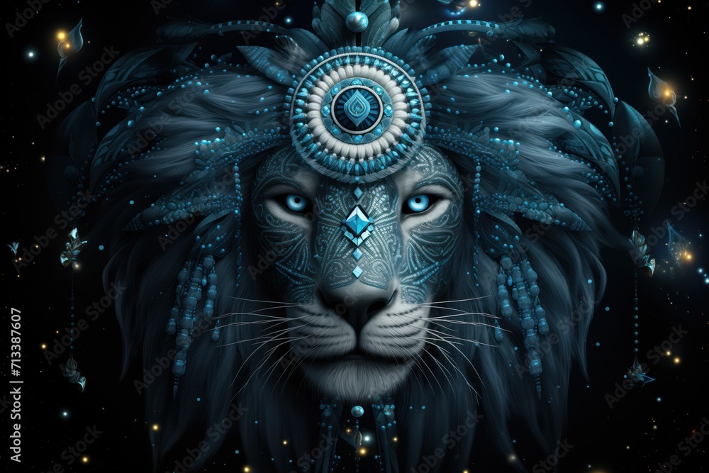 Leo horoscope fantasy sign with galaxy stars background