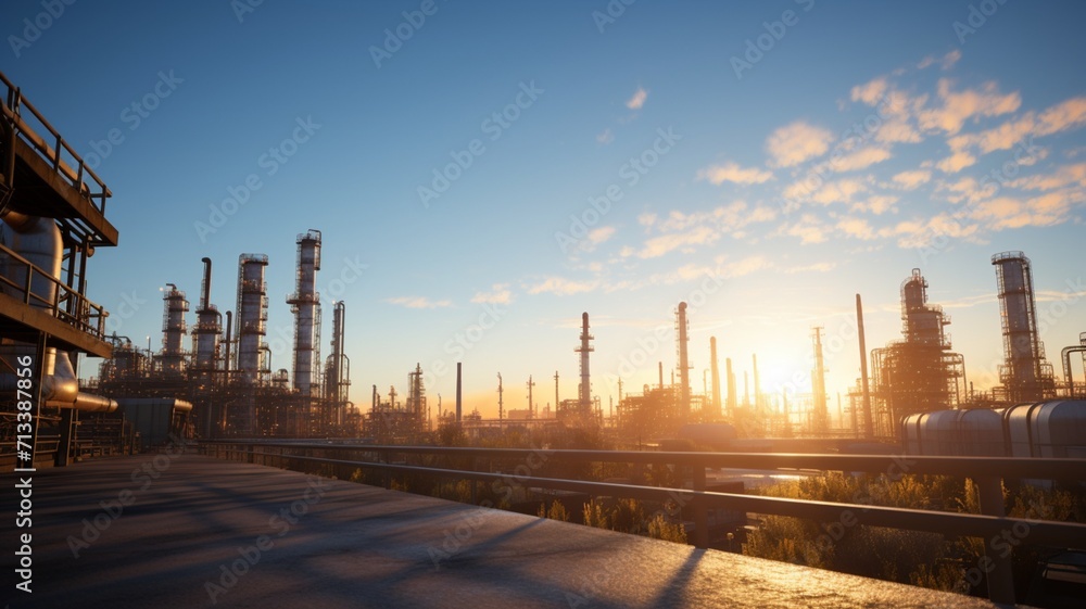 An industrial cityscape at sunset, with factories and warehouses casting long shadows and chimneys emitting a warm glow -Generative Ai An industrial cityscape at sunset, with factories and warehouses casting long shadows and chimneys emitting a warm glow -Generative Ai