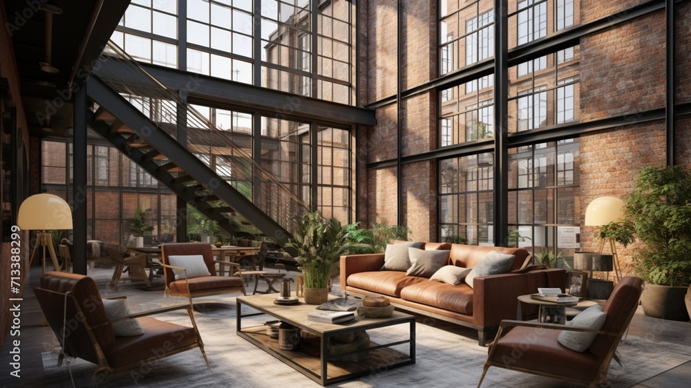Room style An industrial loft-style residence in a bus -Generative Ai