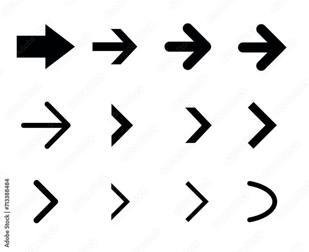 Right arrows black on white background vector set Right arrows black on white background vector set