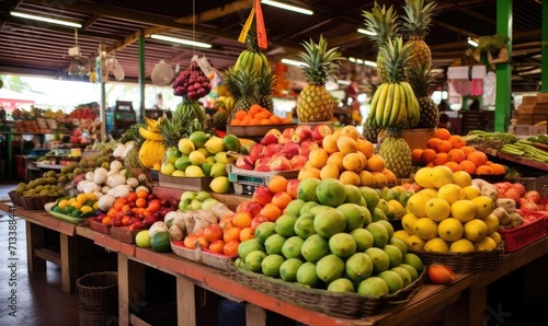 A Colorful Array of Fresh Fruits at a Vibrant Fruit Stand