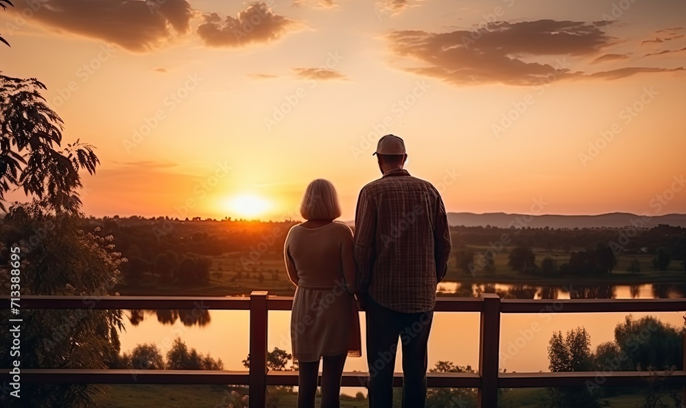 A Serene Evening at the Lake with a Couple Enjoying the Sunset A Serene Evening at the Lake with a Couple Enjoying the Sunset