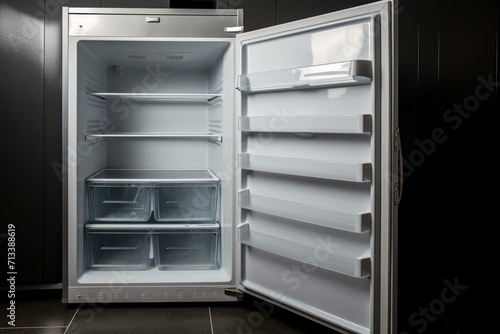 Empty freezer door opened. Generative AI