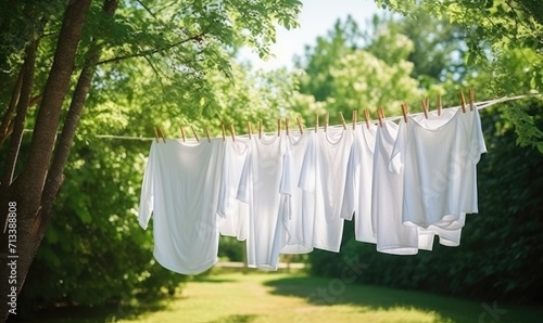 A Colorful Array of Clothing Swinging on a Breezy Clothesline