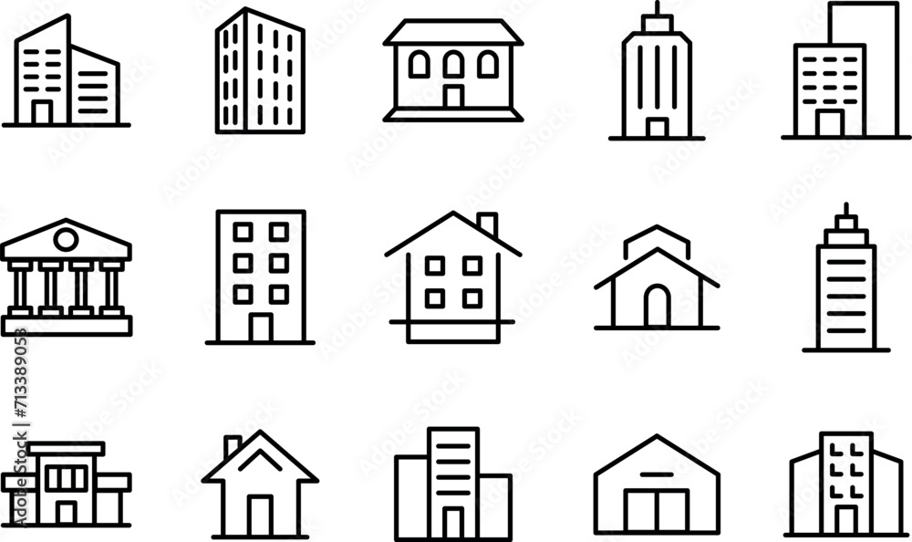Houses and buildings vector icons set