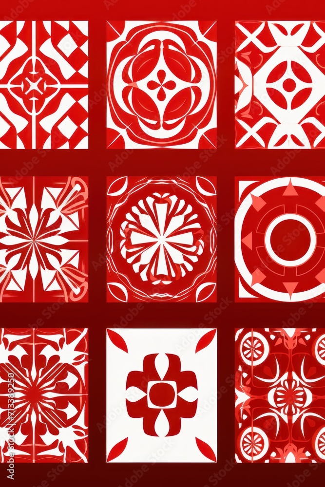 Red aperiodic geometric seamless patterns for hydraulic tile