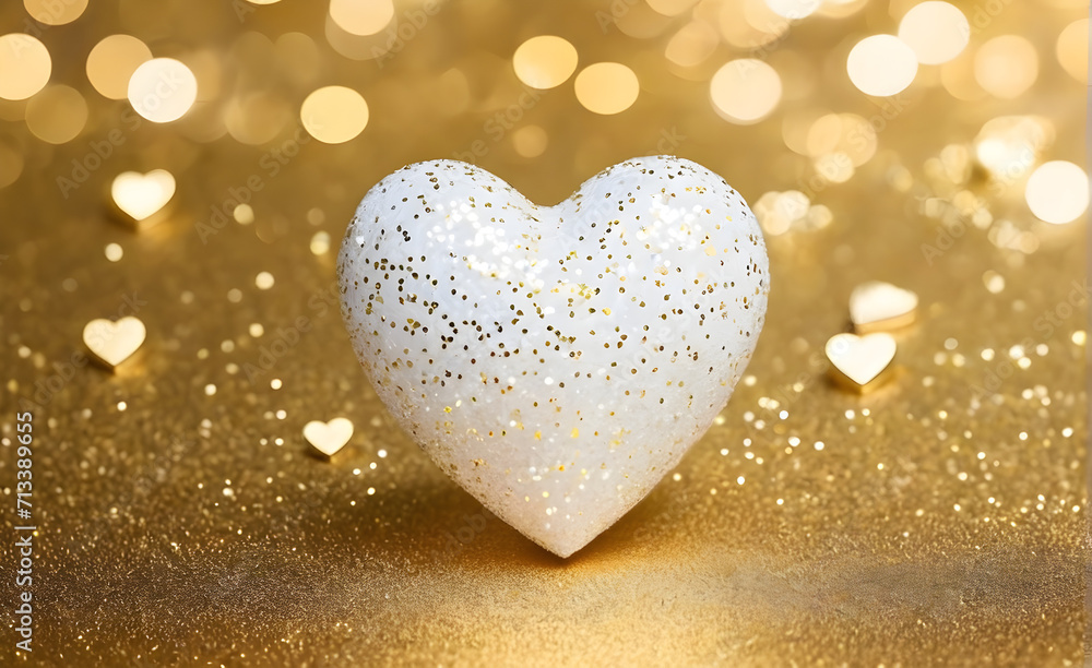 Fototapeta premium A small gold heart on a sparkling white background. Generative AI