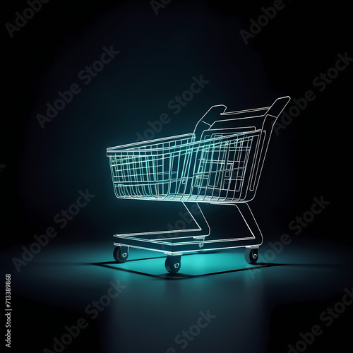 Digital illustration, shopping cart icon, modern setting, clean lines, ecommerce vibe
