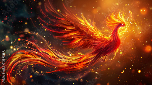A magnificent stylized phoenix bird. Rebirth concept and symbol.