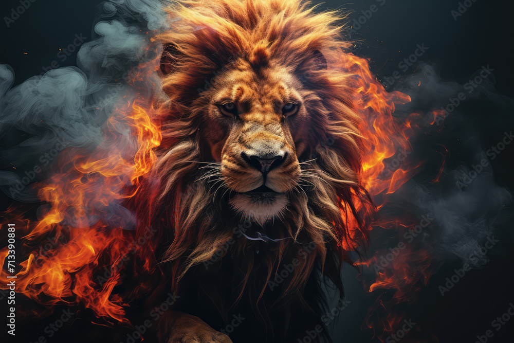 A Lion Made of Fire and Smoke. AI Generated