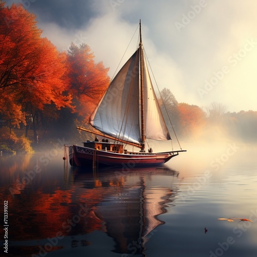 River sailing boat nice image Generative AI