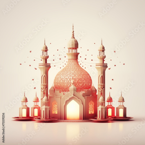  Ramadan Bliss: Eid Mubarak Lantern Amidst Islamic Elements (ID: 713391256)