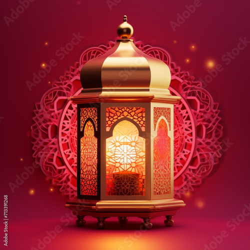Glowing Ramadan Nights: Islamic Elements with Eid Mubarak Lantern (ID: 713391268)