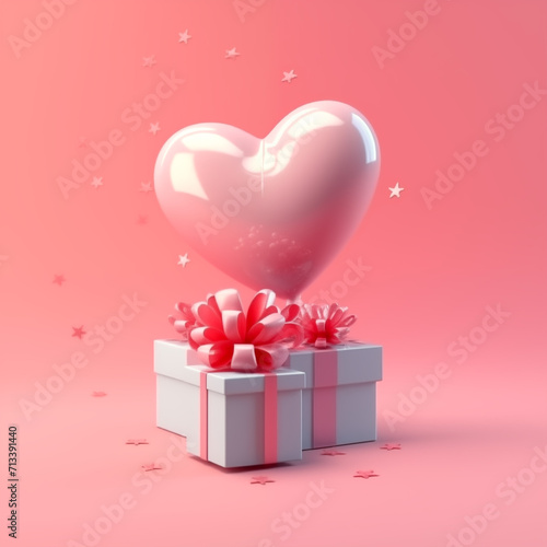 Happy Valentine's Day Background with Flying Pink Love Balloons (ID: 713391440)