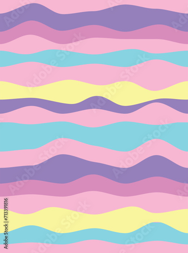 Wavy stripe seamless vector pattern in girly pink colours. Fun abstract print for girls teens and woman fashion. horizontal curvy stripe. 1960's 1970's 1990's hippie fluid smooth repeat vector tile © Daisy