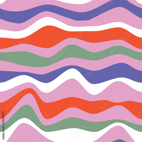 Wavy stripe seamless vector pattern in girly pink colours. Fun abstract print for girls teens and woman fashion. horizontal curvy stripe. 1960's 1970's 1990's hippie fluid smooth repeat vector tile