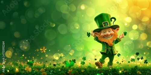 Abstract St. Patrick's day background with dancing Irish Leprechaun dwarf