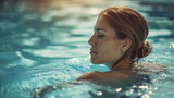 Woman srelaxing wimming in the pool