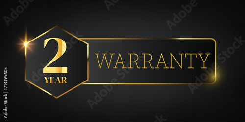 2 year warranty logo with golden banner and golden ribbon.Vector illustration.