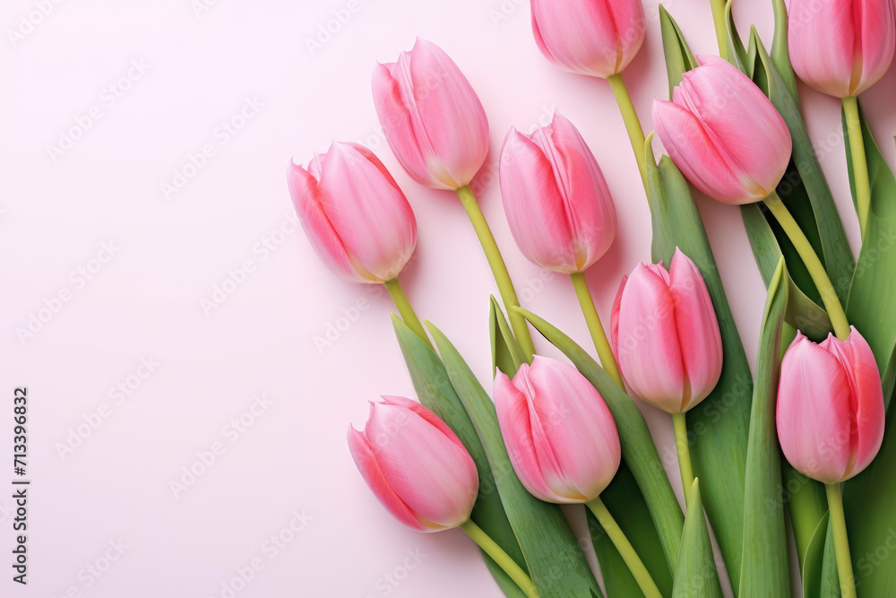 Pink tulips on pink background. Generative AI Pink tulips on pink background. Generative AI