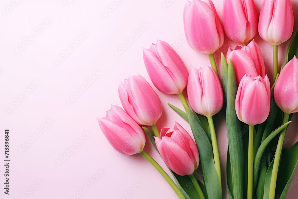 Pink tulips on pink background. Generative AI Pink tulips on pink background. Generative AI