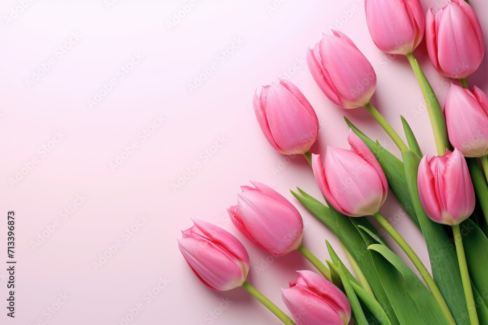 Pink tulips on pink background. Generative AI Pink tulips on pink background. Generative AI