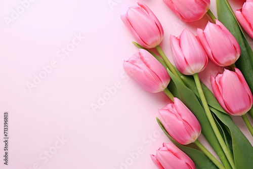 Pink tulips on pink background. Generative AI