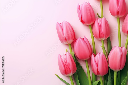 Pink tulips on pink background. Generative AI #713396835