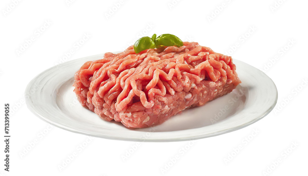 Minced meat on a white plate isolated on transparent background. Minced meat on a white plate isolated on transparent background.