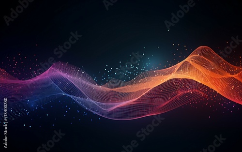 Futuristic data stream 3d illustration. Data transfer technology. Wave of dots and weave lines. Abstract background.