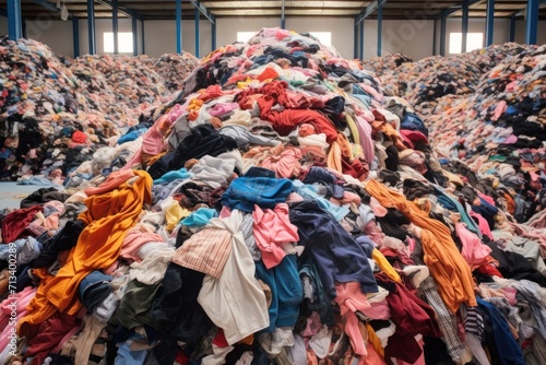 Pile of used clothes, second hand for recycling. The concept of overproduction, sustainable lifestyle, fashion and shopping habits
