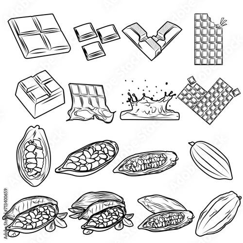 hand drawn collection of cacao food photo